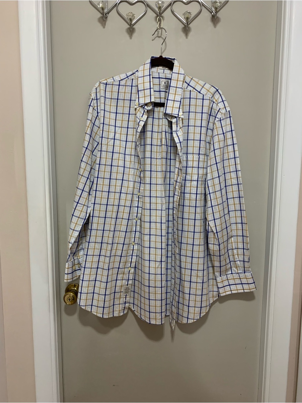 Peter Millar White Button-Down Shirt with Blue and Yellow Plaid